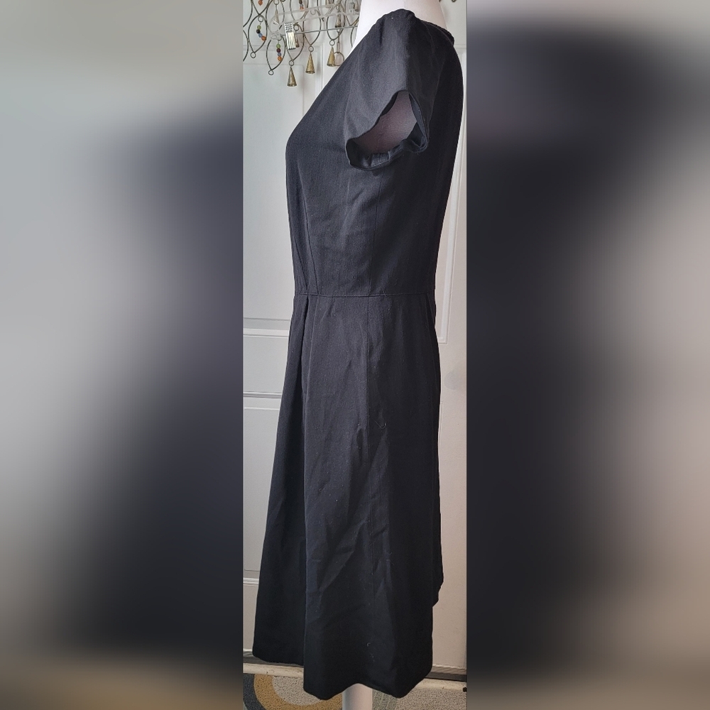 Armani Collezioni 90s Y2K Classic  Black Dress Womens 8 A Line Midi Wool Cap Sle - Picture 2 of 12